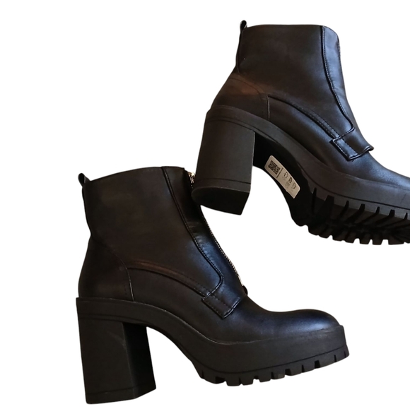 ASOS Missguided Black Platform Moto Punk Ankle Boots With Zip Front Size- 6/4 UK - Picture 6 of 7